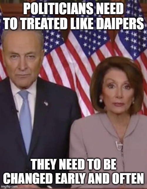 Two politicians | POLITICIANS NEED TO TREATED LIKE DAIPERS; THEY NEED TO BE CHANGED EARLY AND OFTEN | image tagged in two politicians | made w/ Imgflip meme maker