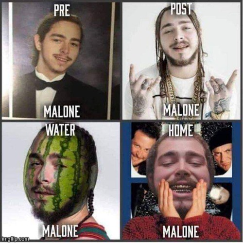 The 4 Malones | image tagged in post,post malone,watermelon,oh wow are you actually reading these tags | made w/ Imgflip meme maker