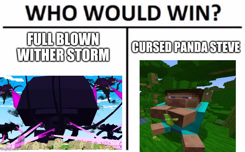 VS | FULL BLOWN WITHER STORM; CURSED PANDA STEVE | image tagged in memes,who would win | made w/ Imgflip meme maker