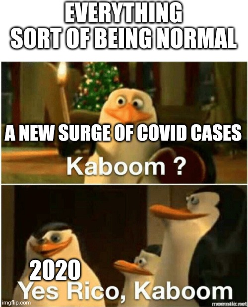 Kaboom? Yes Rico, Kaboom. | EVERYTHING SORT OF BEING NORMAL; A NEW SURGE OF COVID CASES; 2020 | image tagged in kaboom yes rico kaboom | made w/ Imgflip meme maker