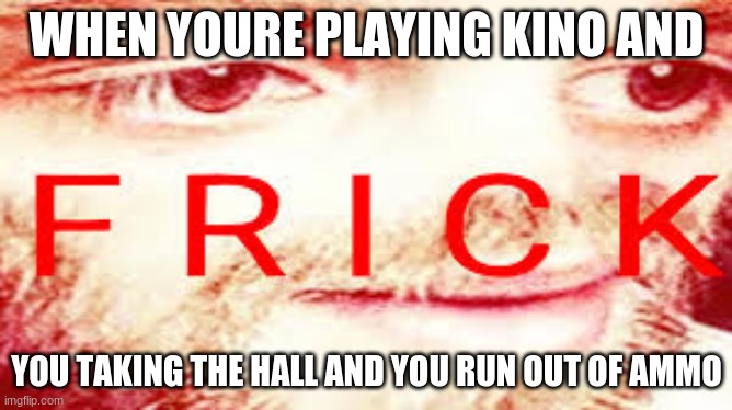 Yub Saying Frick | WHEN YOURE PLAYING KINO AND; YOU TAKING THE HALL AND YOU RUN OUT OF AMMO | image tagged in yub saying frick | made w/ Imgflip meme maker