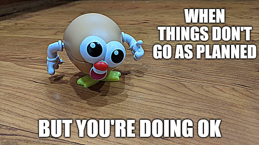 You're doing OK | WHEN THINGS DON'T GO AS PLANNED; BUT YOU'RE DOING OK | image tagged in you're doing ok | made w/ Imgflip meme maker