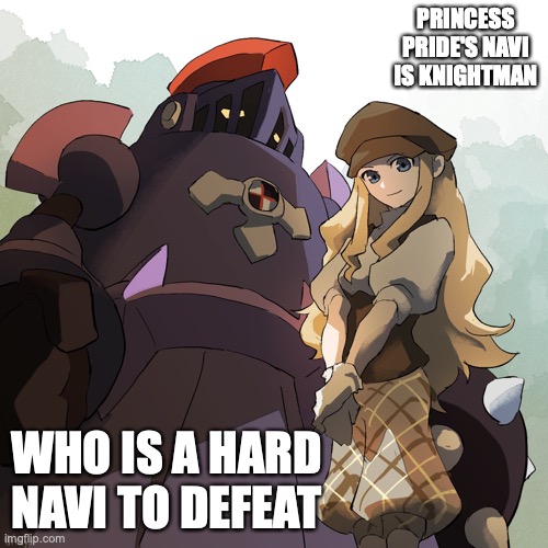 Princess Pride and Knightman | PRINCESS PRIDE'S NAVI IS KNIGHTMAN; WHO IS A HARD NAVI TO DEFEAT | image tagged in megaman,megaman battle network,memes | made w/ Imgflip meme maker