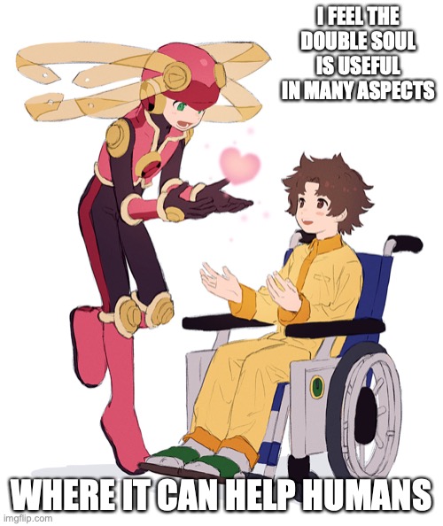 Roll Double Soul and Mamoru | I FEEL THE DOUBLE SOUL IS USEFUL IN MANY ASPECTS; WHERE IT CAN HELP HUMANS | image tagged in megaman,megaman battle network,memes | made w/ Imgflip meme maker