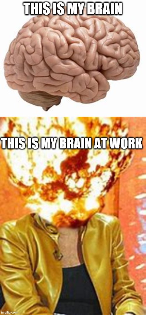 My Brain at Work | THIS IS MY BRAIN; THIS IS MY BRAIN AT WORK | image tagged in brain,work,woman,explosion | made w/ Imgflip meme maker