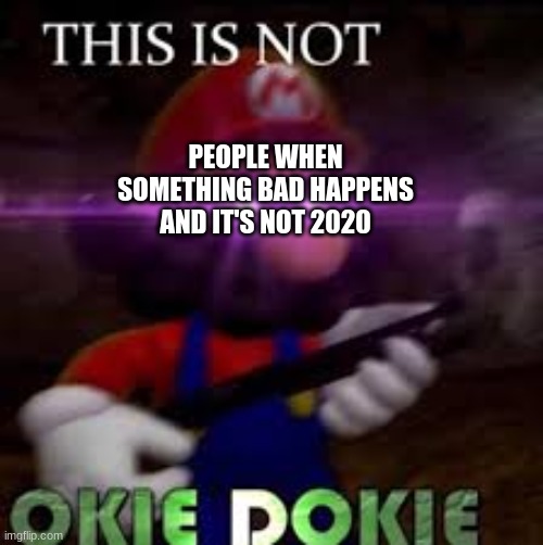 NO | PEOPLE WHEN SOMETHING BAD HAPPENS AND IT'S NOT 2020 | image tagged in this is not okie dokie | made w/ Imgflip meme maker