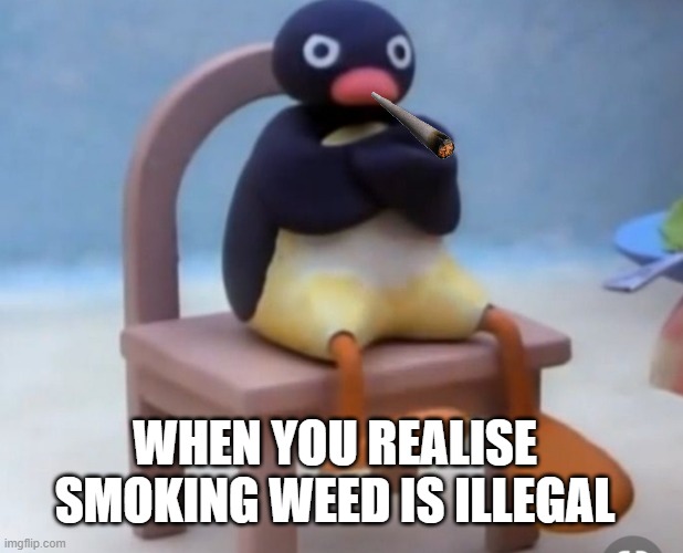 Angry pingu | WHEN YOU REALISE SMOKING WEED IS ILLEGAL | image tagged in angry pingu | made w/ Imgflip meme maker