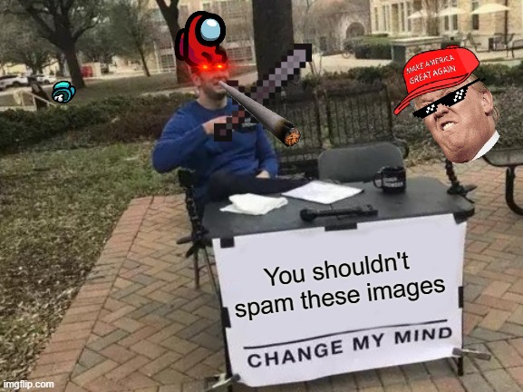 imgflip images | You shouldn't spam these images | image tagged in memes,change my mind | made w/ Imgflip meme maker