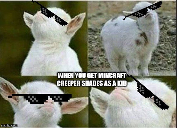 WHEN YOU GET MINCRAFT CREEPER SHADES AS A KID | image tagged in proud goat | made w/ Imgflip meme maker