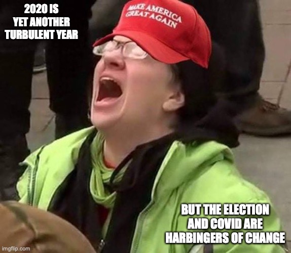 2020 Snowflake | 2020 IS YET ANOTHER TURBULENT YEAR; BUT THE ELECTION AND COVID ARE HARBINGERS OF CHANGE | image tagged in snowflake,memes,politics | made w/ Imgflip meme maker