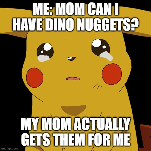 pokemon | ME: MOM CAN I HAVE DINO NUGGETS? MY MOM ACTUALLY GETS THEM FOR ME | image tagged in pokemon | made w/ Imgflip meme maker