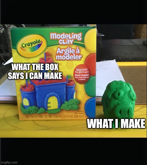 What are my crafting skills | WHAT THE BOX SAYS I CAN MAKE; WHAT I MAKE | image tagged in art | made w/ Imgflip meme maker