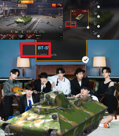 just found BTS in World of Tanks Blitz | image tagged in memes,bts,world of tanks,fun,music,video games | made w/ Imgflip meme maker