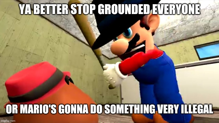 Or Mario's gonna do something very illegal | YA BETTER STOP GROUNDED EVERYONE OR MARIO'S GONNA DO SOMETHING VERY ILLEGAL | image tagged in or mario's gonna do something very illegal | made w/ Imgflip meme maker