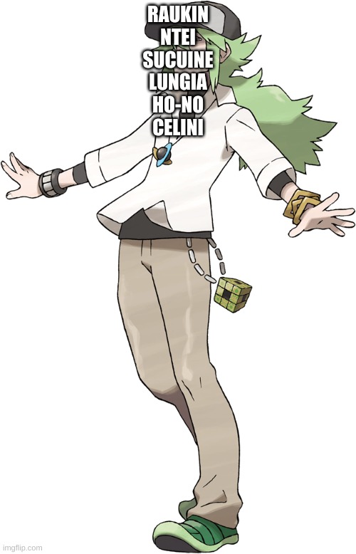 N | RAUKIN
NTEI
SUCUINE
LUNGIA
HO-NO
CELINI | image tagged in n | made w/ Imgflip meme maker