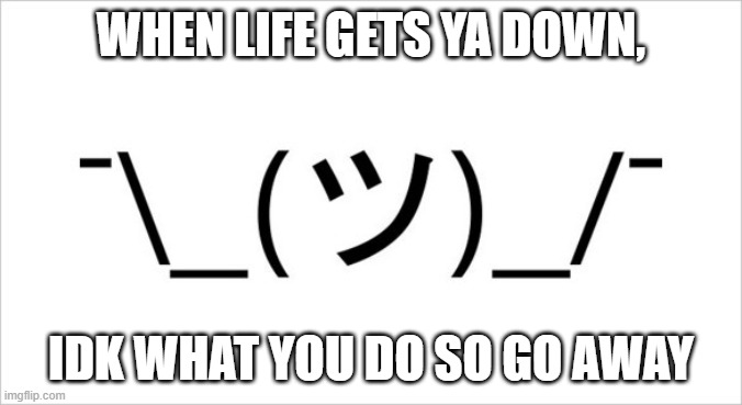 oooh dis good one | WHEN LIFE GETS YA DOWN, IDK WHAT YOU DO SO GO AWAY | image tagged in i have no idea man | made w/ Imgflip meme maker