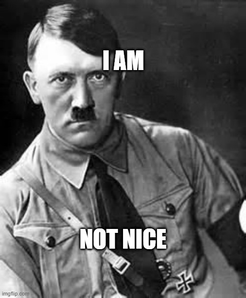 Adolf Hitler | I AM; NOT NICE | image tagged in adolf hitler | made w/ Imgflip meme maker