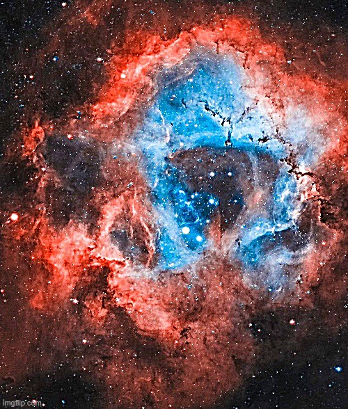 Can you spot the skull? | image tagged in the skull in the rosette nebula,nebula | made w/ Imgflip meme maker