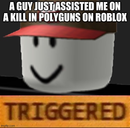 Roblox Triggered | A GUY JUST ASSISTED ME ON A KILL IN POLYGUNS ON ROBLOX | image tagged in roblox triggered | made w/ Imgflip meme maker