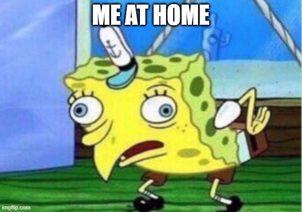 AT HOME | ME AT HOME | image tagged in memes,mocking spongebob | made w/ Imgflip meme maker