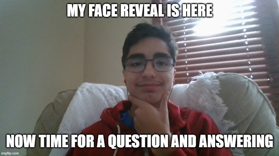 My face reveal | MY FACE REVEAL IS HERE; NOW TIME FOR A QUESTION AND ANSWERING | image tagged in face reveal | made w/ Imgflip meme maker