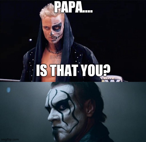 PAPA.... IS THAT YOU? | image tagged in darby allin,sting wwe | made w/ Imgflip meme maker