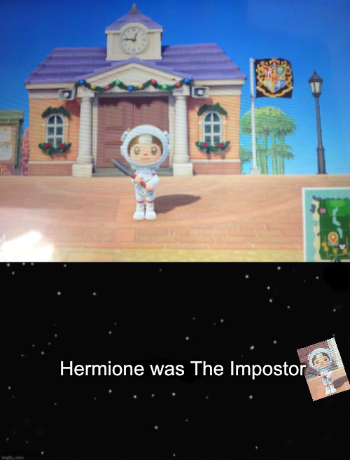 Why did I do this | Hermione was The Impostor | image tagged in x was the impostor,animal crossing | made w/ Imgflip meme maker