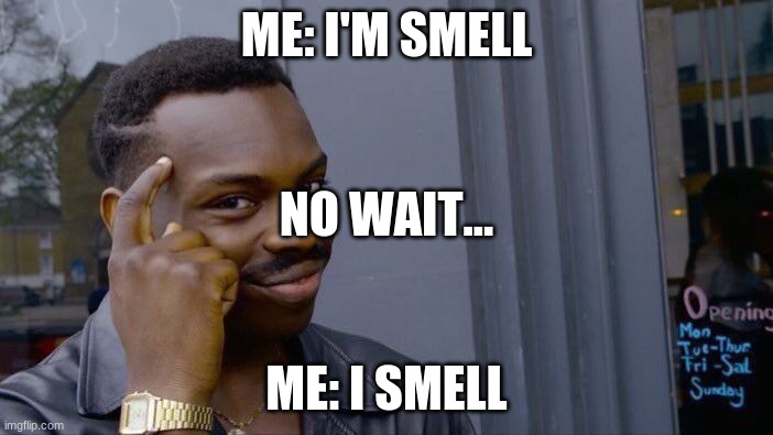 Roll Safe Think About It Meme |  ME: I'M SMELL; NO WAIT... ME: I SMELL | image tagged in memes,roll safe think about it | made w/ Imgflip meme maker