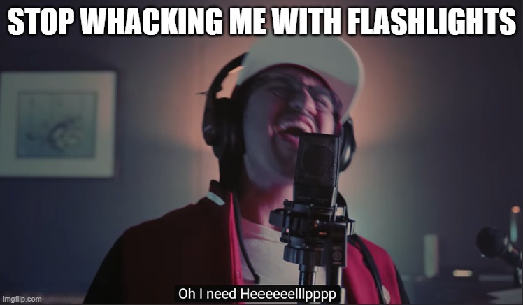 STOP WHACKING ME WITH FLASHLIGHTS | image tagged in i need help | made w/ Imgflip meme maker