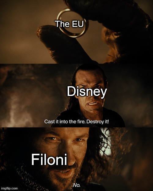 He, is... The Chosen one... | The EU; Disney; Filoni | image tagged in cast it into the fire | made w/ Imgflip meme maker