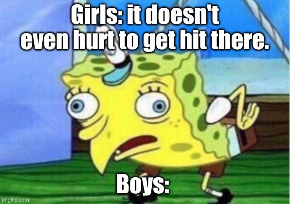 It actually does. just saying | Girls: it doesn't even hurt to get hit there. Boys: | image tagged in memes,mocking spongebob | made w/ Imgflip meme maker