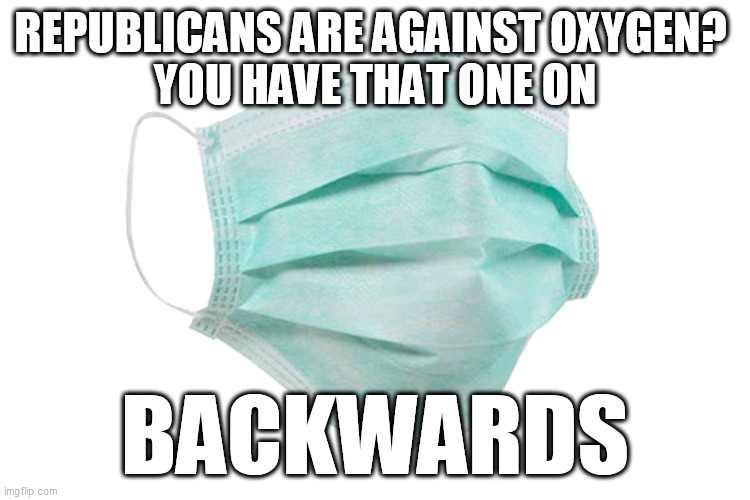Face mask | REPUBLICANS ARE AGAINST OXYGEN? 
YOU HAVE THAT ONE ON BACKWARDS | image tagged in face mask | made w/ Imgflip meme maker