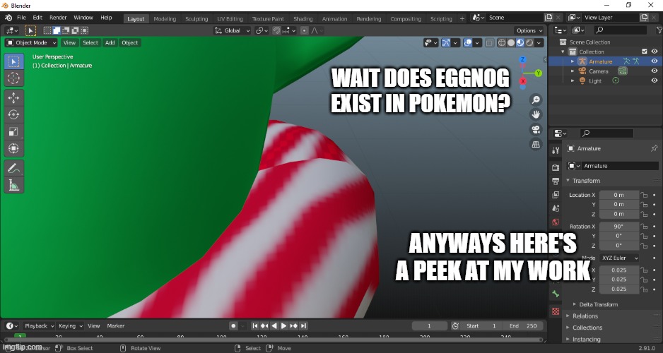 A surprise Pokemon for eggnog season. | WAIT DOES EGGNOG EXIST IN POKEMON? ANYWAYS HERE'S A PEEK AT MY WORK | image tagged in pokemon,christmas | made w/ Imgflip meme maker