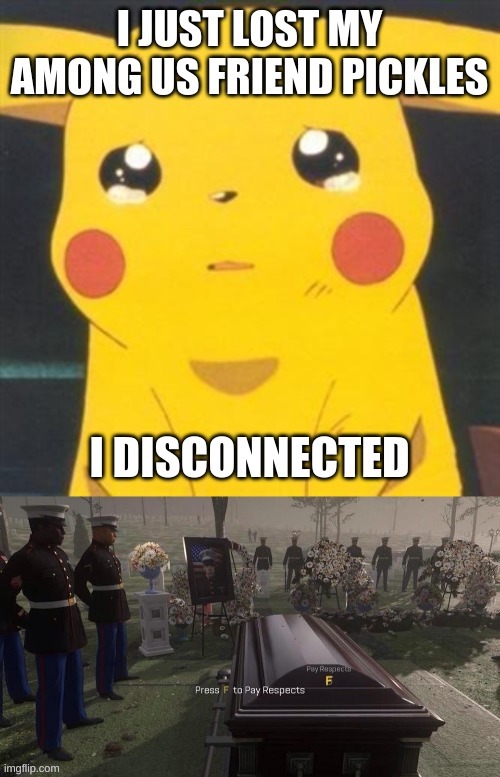 Pickles, if you are reading this, I'm sorry | image tagged in im sorry sad pikachu,press f to pay respects | made w/ Imgflip meme maker