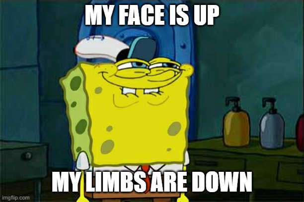 Limbs and face for a sponge | MY FACE IS UP; MY LIMBS ARE DOWN | image tagged in memes,don't you squidward | made w/ Imgflip meme maker