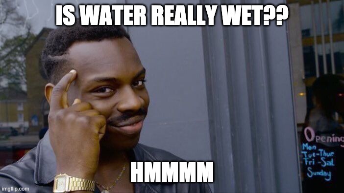 fun stuff | IS WATER REALLY WET?? HMMMM | image tagged in memes,roll safe think about it | made w/ Imgflip meme maker
