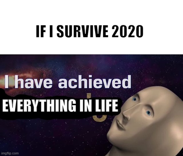 True fakt | IF I SURVIVE 2020; EVERYTHING IN LIFE | image tagged in i have achieved comedy | made w/ Imgflip meme maker