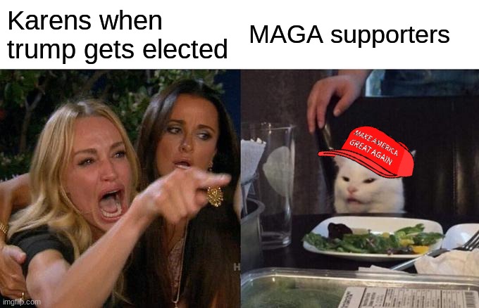 karens | Karens when trump gets elected; MAGA supporters | image tagged in memes,woman yelling at cat | made w/ Imgflip meme maker