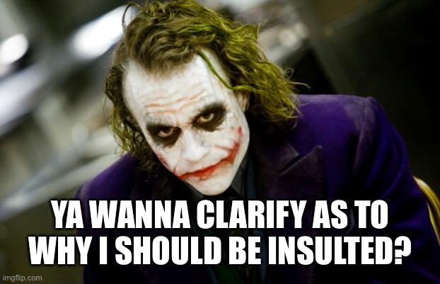 why so serious joker | YA WANNA CLARIFY AS TO WHY I SHOULD BE INSULTED? | image tagged in why so serious joker | made w/ Imgflip meme maker