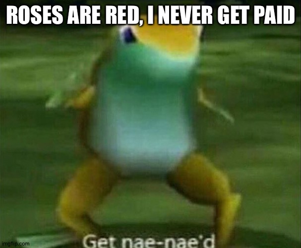 Get nae-nae'd | ROSES ARE RED, I NEVER GET PAID | image tagged in get nae-nae'd | made w/ Imgflip meme maker