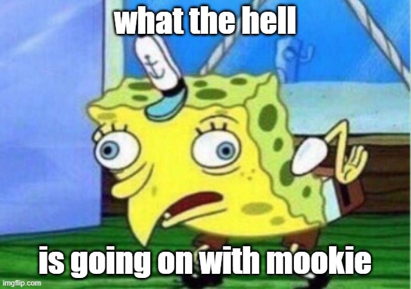 Mocking Spongebob | what the hell; is going on with mookie | image tagged in memes,mocking spongebob | made w/ Imgflip meme maker