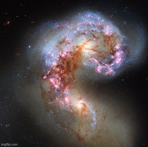 The Antennae Galaxies | image tagged in hubbletelescope | made w/ Imgflip meme maker