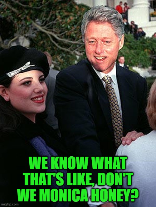 Bill & Monica | WE KNOW WHAT THAT'S LIKE, DON'T WE MONICA HONEY? | image tagged in bill monica | made w/ Imgflip meme maker