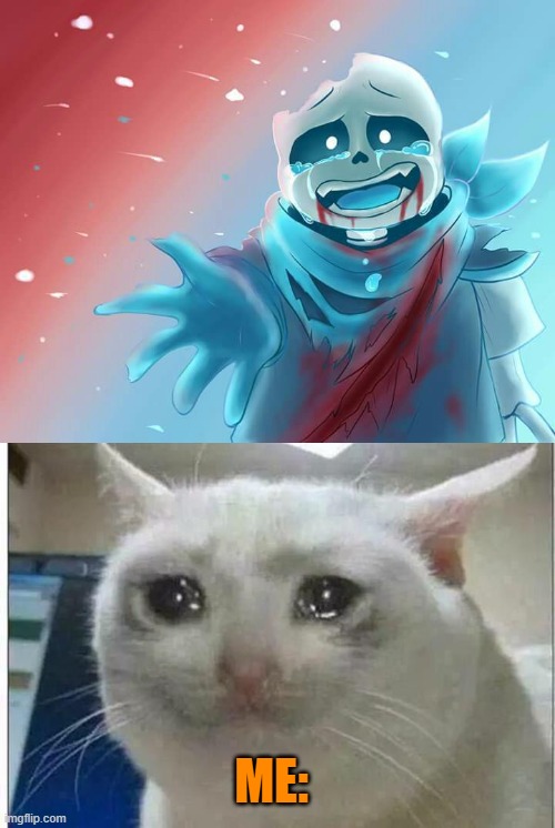 BLUE NO!!!! (F in chat) | ME: | image tagged in crying cat,undertale,sad,crying | made w/ Imgflip meme maker