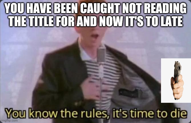 You know the rules, it's time to die | YOU HAVE BEEN CAUGHT NOT READING THE TITLE FOR AND NOW IT'S TO LATE | image tagged in you know the rules it's time to die,memes,rick astley | made w/ Imgflip meme maker