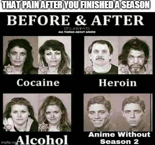 ACK | THAT PAIN AFTER YOU FINISHED A SEASON | image tagged in anime,oh no,funny meme | made w/ Imgflip meme maker