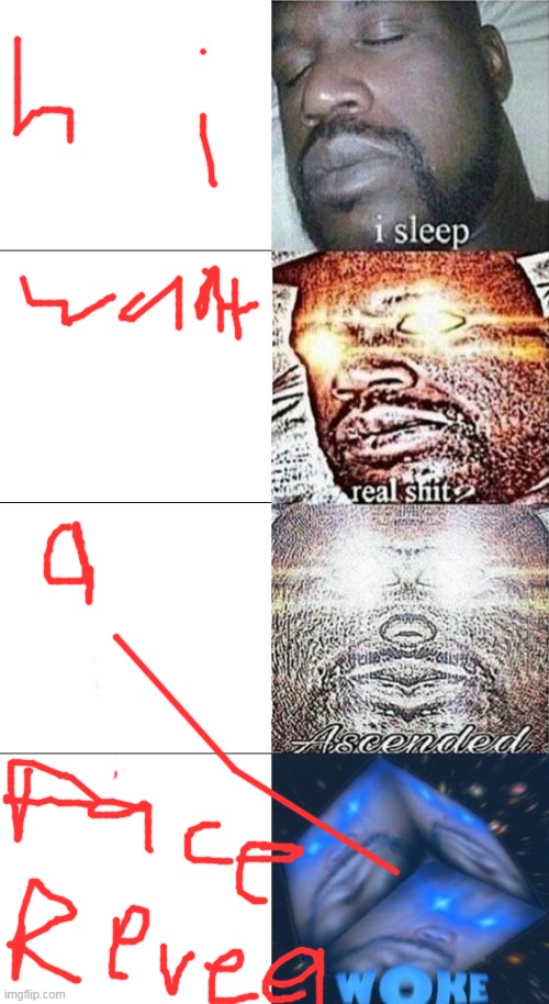 WANT A FACE REVEAL?? | image tagged in shaq i sleep woke template | made w/ Imgflip meme maker