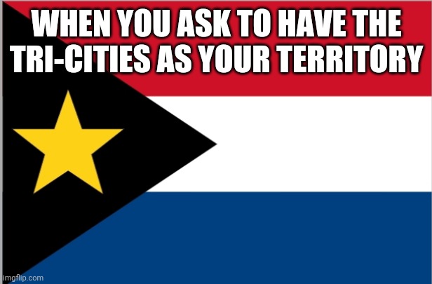 National Flag of Forscherland | WHEN YOU ASK TO HAVE THE TRI-CITIES AS YOUR TERRITORY | image tagged in national flag of forscherland | made w/ Imgflip meme maker
