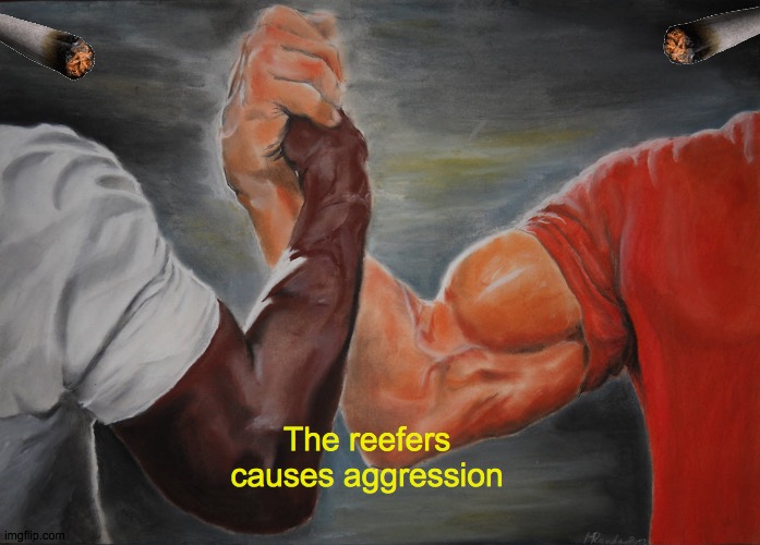 Aggressive The Reefers | The reefers causes aggression | image tagged in memes,epic handshake,weed,blunt,highaf,peace | made w/ Imgflip meme maker