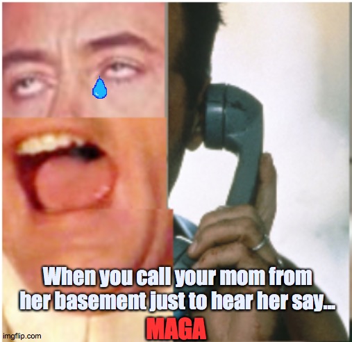 Basement dweller | When you call your mom from her basement just to hear her say... MAGA | image tagged in hell-wo,titty baby,basement,loser,trump,biden | made w/ Imgflip meme maker